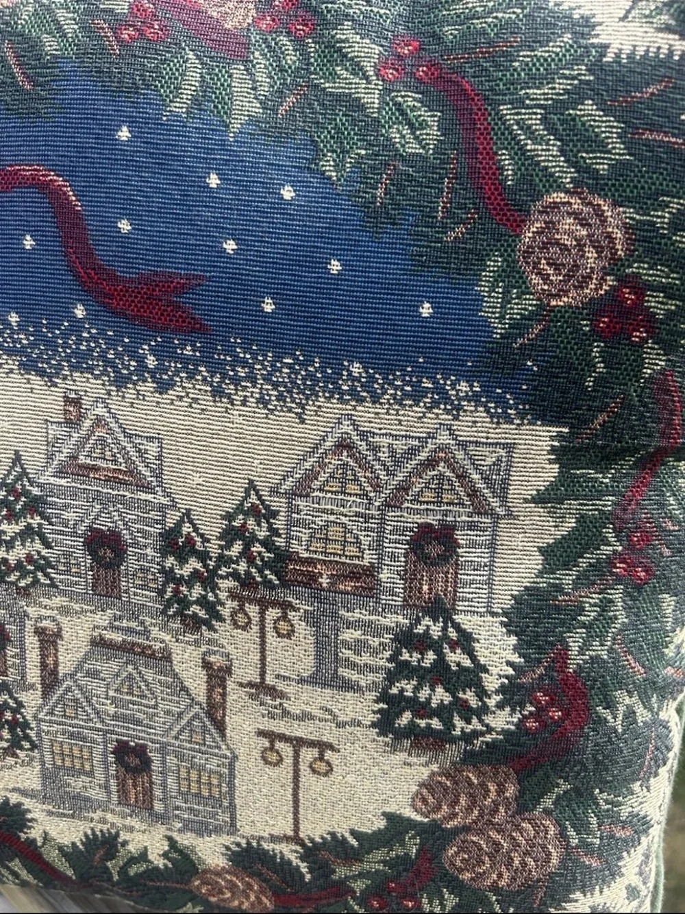 Vintage Needlepoint Christmas Tapestry Throw Pillow 14